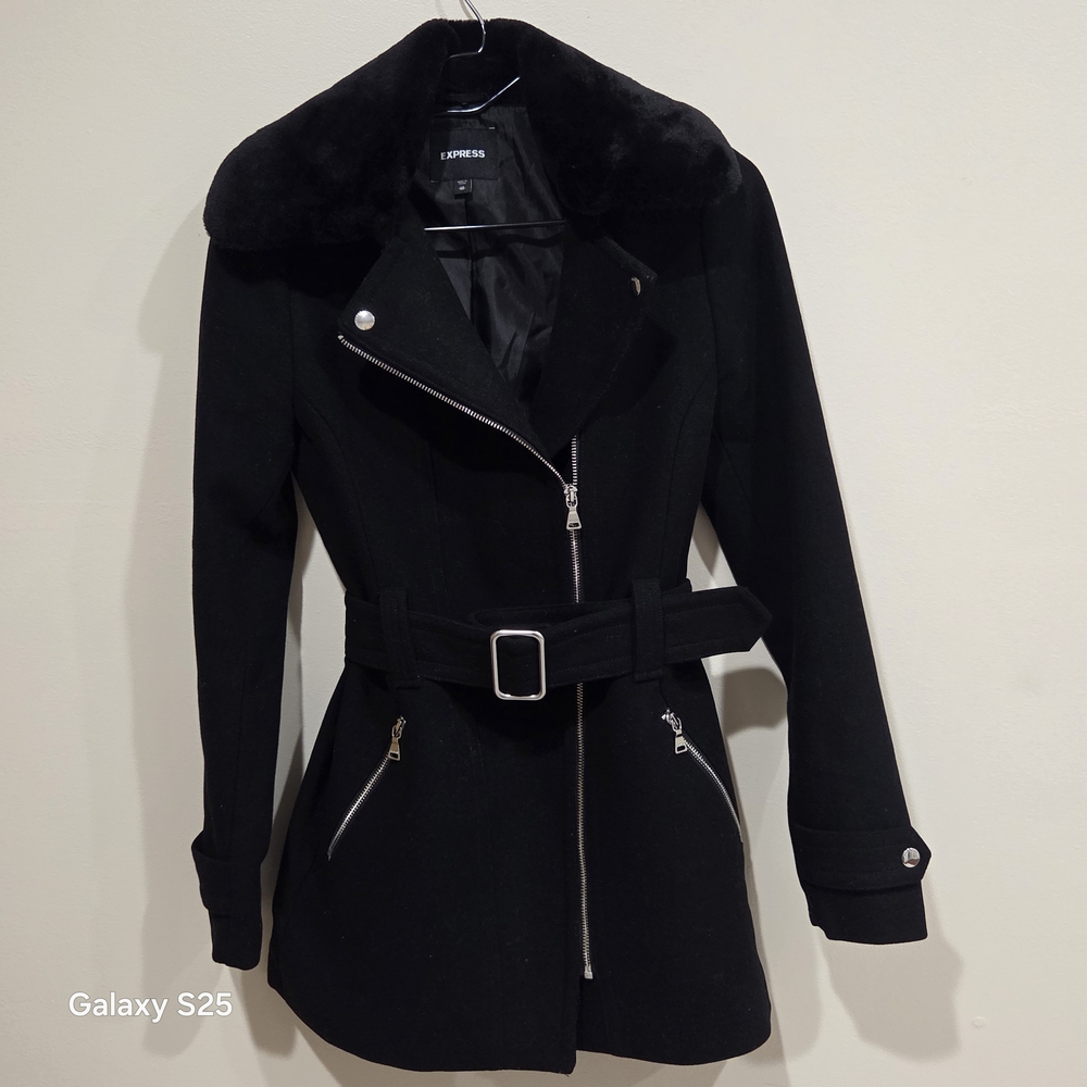 Express Black Trench Coat with Silver Accents - Picture 2 of 4